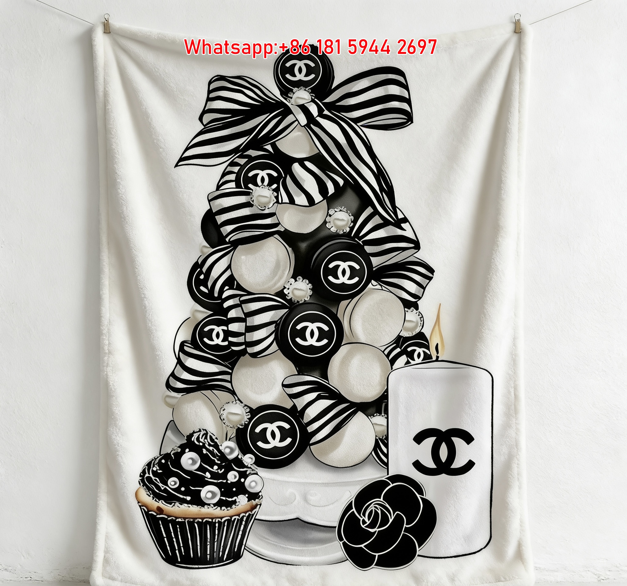 Chanel CC Logo Christmas Tree Cupcake Flannel Sofa Throw Blanket IMG_6757